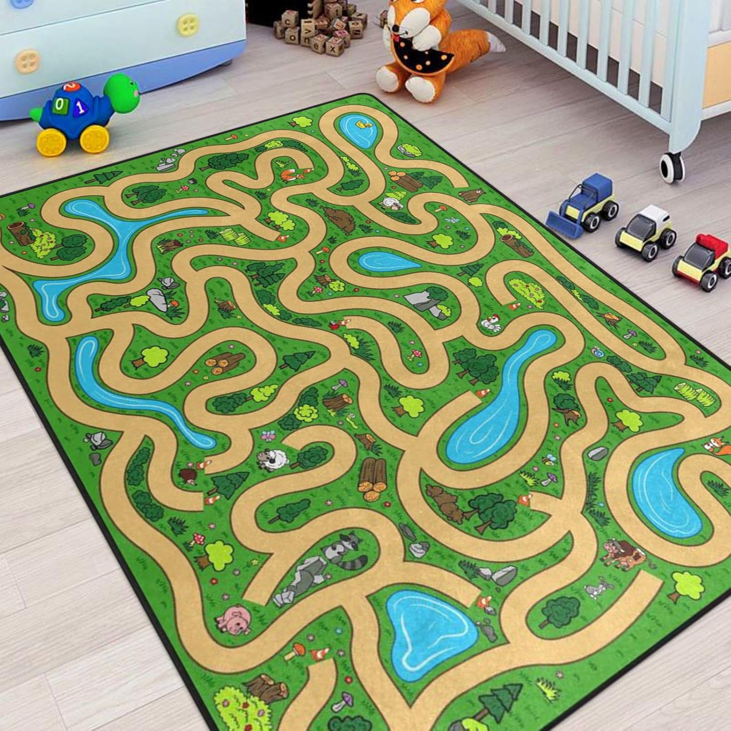 

3D Airport Runway Design Play Mat for Kids with City Maze Pattern Educational Floor Carpet for Childrens Playroom Bedroom Decor 40x60cm