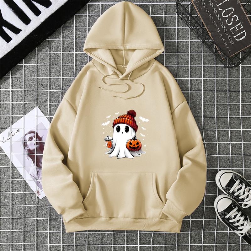 Women's Fashion Tops Casual O-neck Halloween Print Long Sleeve Loose Pullover Shirts, Creative Halloween Theme Printed Hoodie