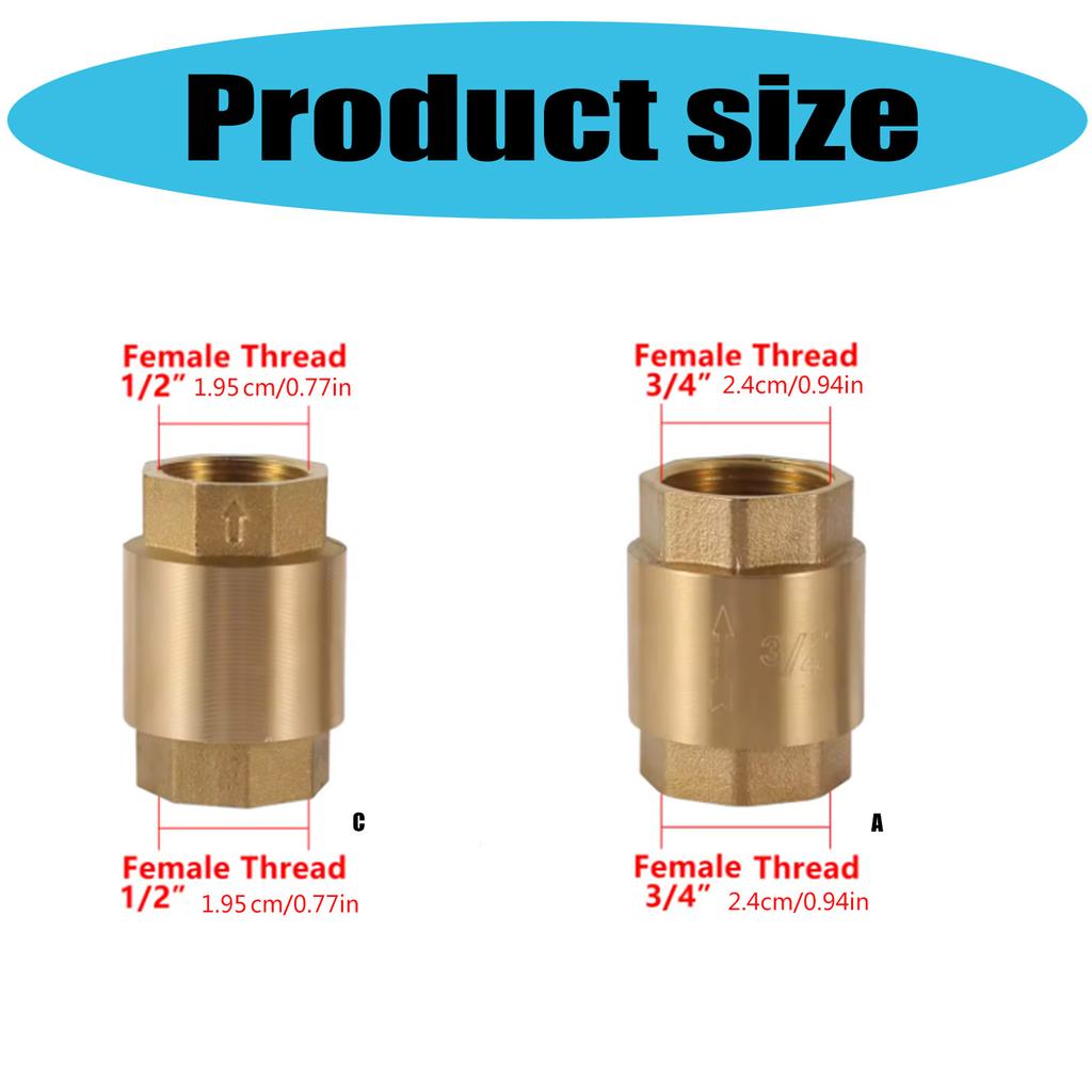 Messing Gewinde Inline Feder Rückschlagventil DN20/DN15 Einwegverbinder Wasser Rückflussverhinderer Sanitärarmatur Zubehör