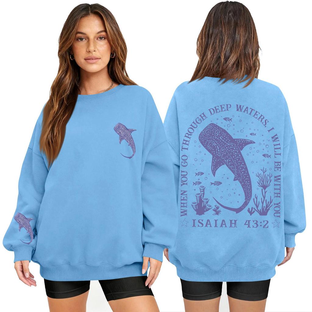 Women's Fashion Long Sleeve Print Round Neck Loose Pullover Sweater Top