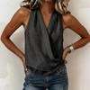 Women Sleeveless V Neck Wrap Top Halter Neck Tie Lightweight Comfortable Summer Blouse Casual Loose Fit Tank
