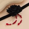 Sweet Cool Gothic Fabric Rose Flower Choker Collar Creative Blood Dripping Crystal Fringed Necklace
