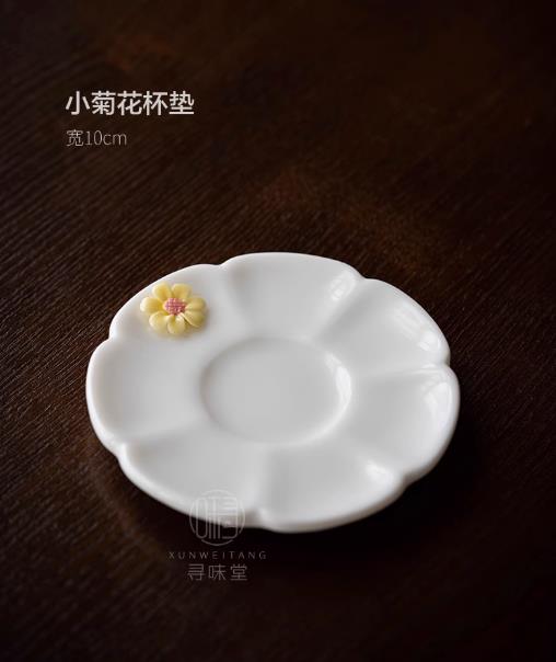Sheep Fat Jade Porcelain Pinch Flower Cup High-grade Single Cup White Porcelain Coaster Ladies Master Cup Girls Ceramic Tea Set
