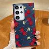 Cute Cherry Pattern TPU Leather Texture Slim Magnetic Case For Samsung S25 Ultra S24 FE S23 S22 S21 Wireless Charge Matte Shockproof Soft Phone Cover