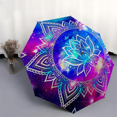 1pc Lotus Mandala Cosmic Tapestry Umbrella with Plastic Handle,Vibrant Cartoon Pattern,Multi-functional UmbrellaPT039