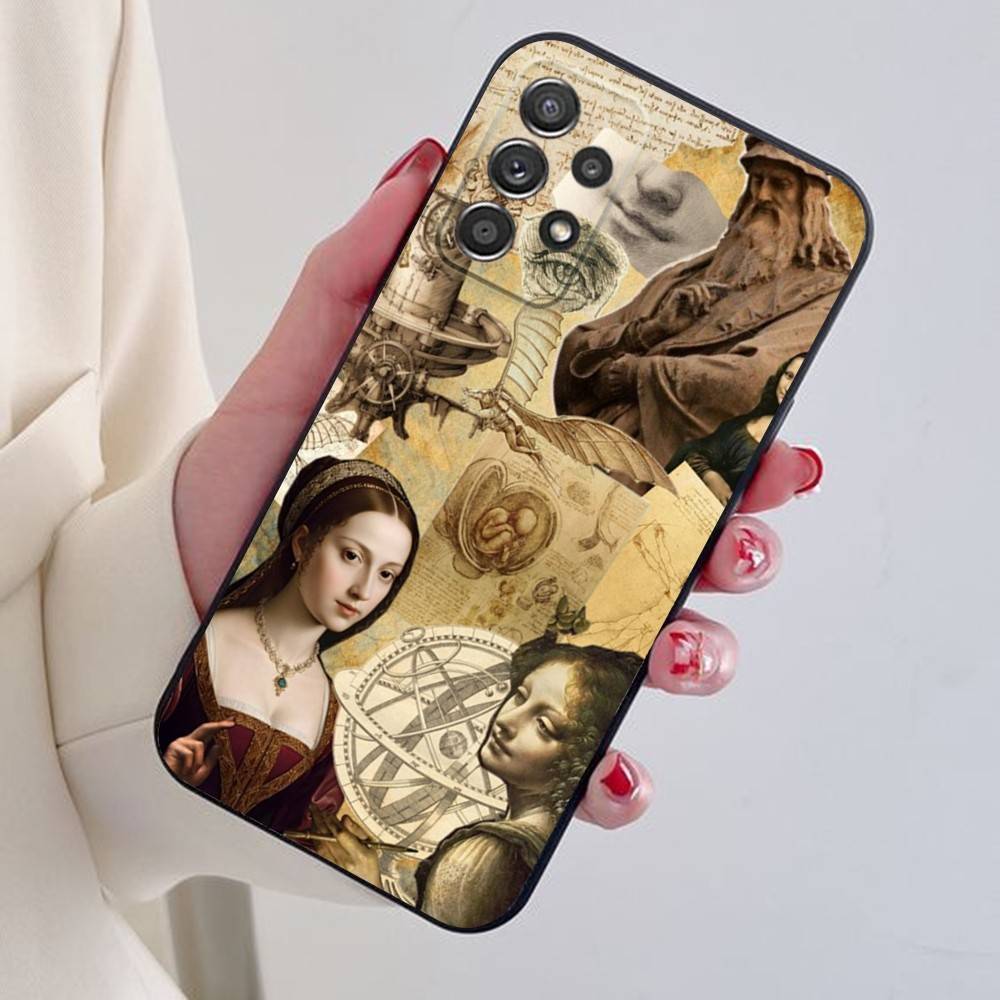 

L-Leonardo da Art Vinci Phone Case For Samsung S24,21,22,23,30,Ultra,20,Plus,Note,10,9,Black soft silicone case Samsung S23plus5G