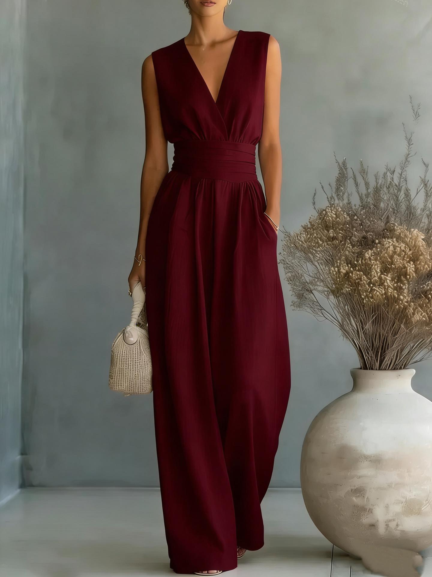 Elegant V-neck Waist-cinching Women s Jumpsuit - Spring/Summer 2026 Collection 3XL