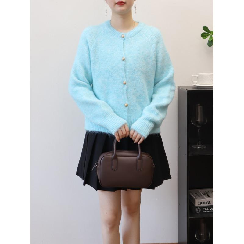 Gentle Wind Knitted Cardigan Autumn and Winter New Loose Round Neck Soft Waxy Casual Temperament Sweater Jacket Women