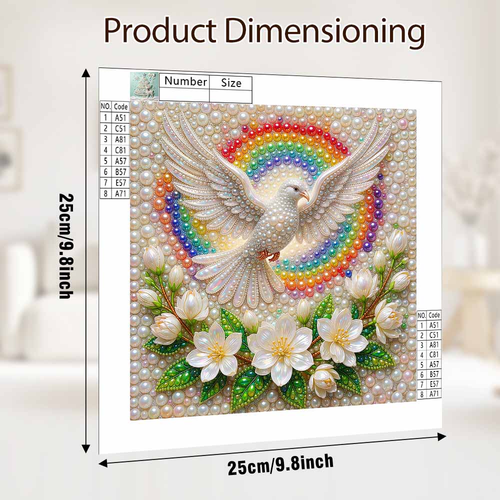 Pearl Painting 5D DIY Decorative Painting. White Dove And Flowers. Cute Birthday Gift. Handmade Art Painting