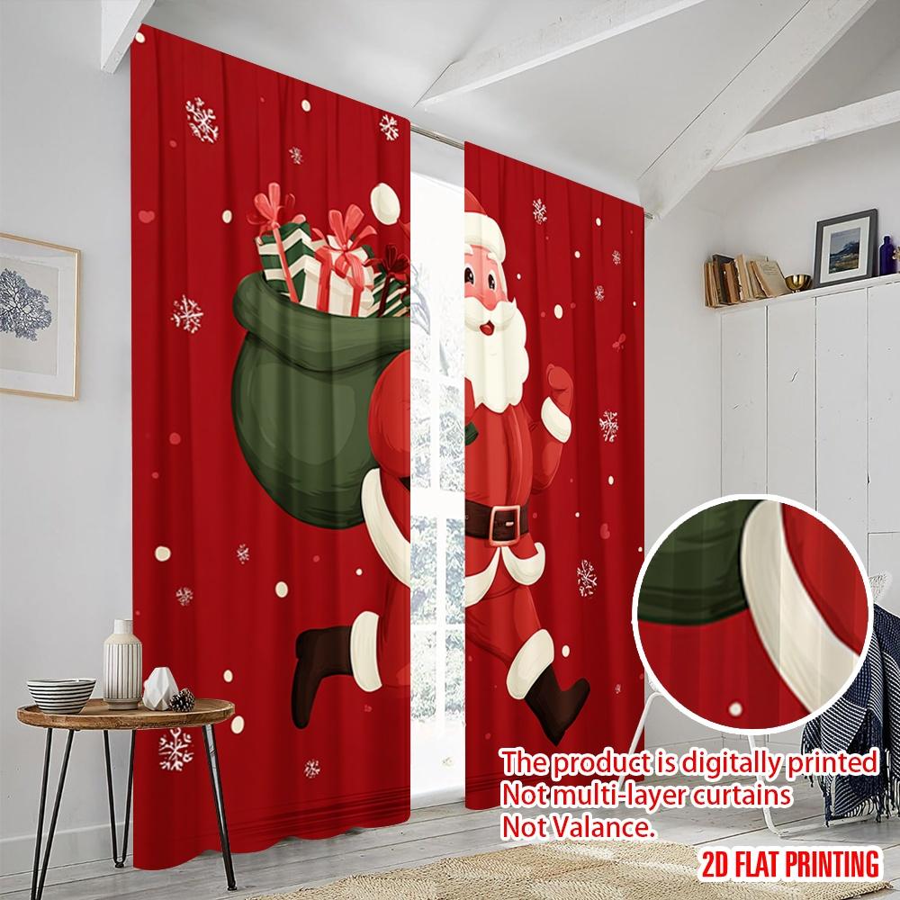 2 Stück, 2D-Flachdruck Beliebte Vorhangpaneele Weihnachtsmann Strapazierfähiges Polyester (ohne Stange) Alle Jahreszeiten für Wohnzimmer,