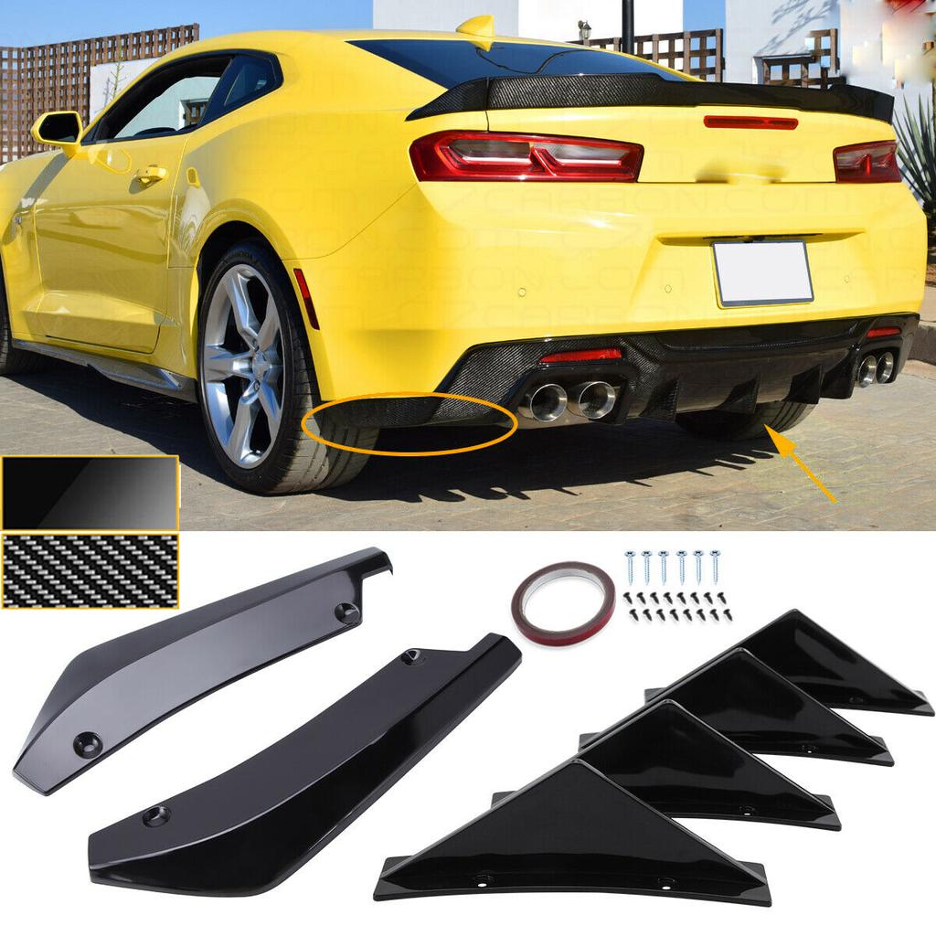6PCS Universal For Chevrolet Chevy Camaro 40cm Rear Bumper Splitter Cover + Diffuser Shark Fins Spoiler Set Car