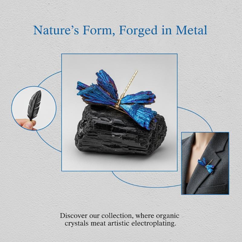 1Pcs Natural Electroplated Blue Black Tourmaline Crystal Brooch | Handmade Healing Energy Stone, Diy Decor, Perfect Mother'S Day