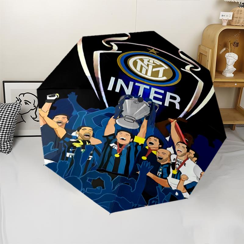 Inter Milan logo Print Automatic Umbrella, 8 Rib Iron Frame, Plastic Handle, Suitable for Outdoor Travel &Daily , Ideal Gift