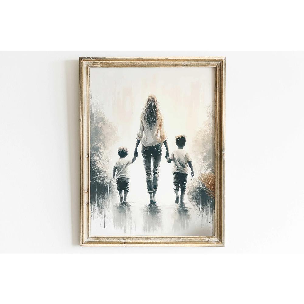 Mom & Child Wall Art Print Mother Daughter Son Portrait Printable Family Artwork Canvas Painting Living Room Bedroom Home Decor