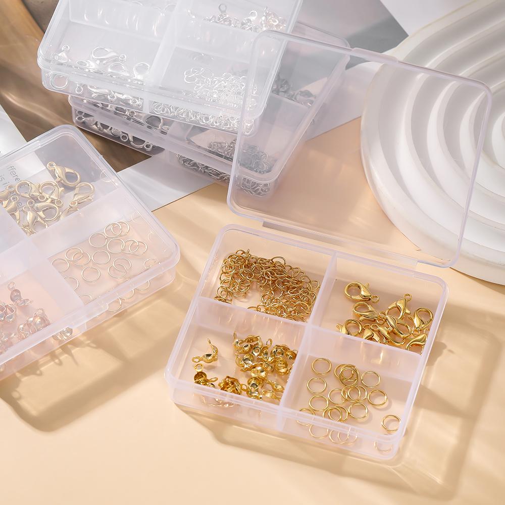 1 Box 4-Fächer 14/18 Karat Goldfarben Beschichtete Karabinerverschlüsse Offene Biegeringe Sets Für DIY Armband Halskette Schmuckherstellung Zubehör