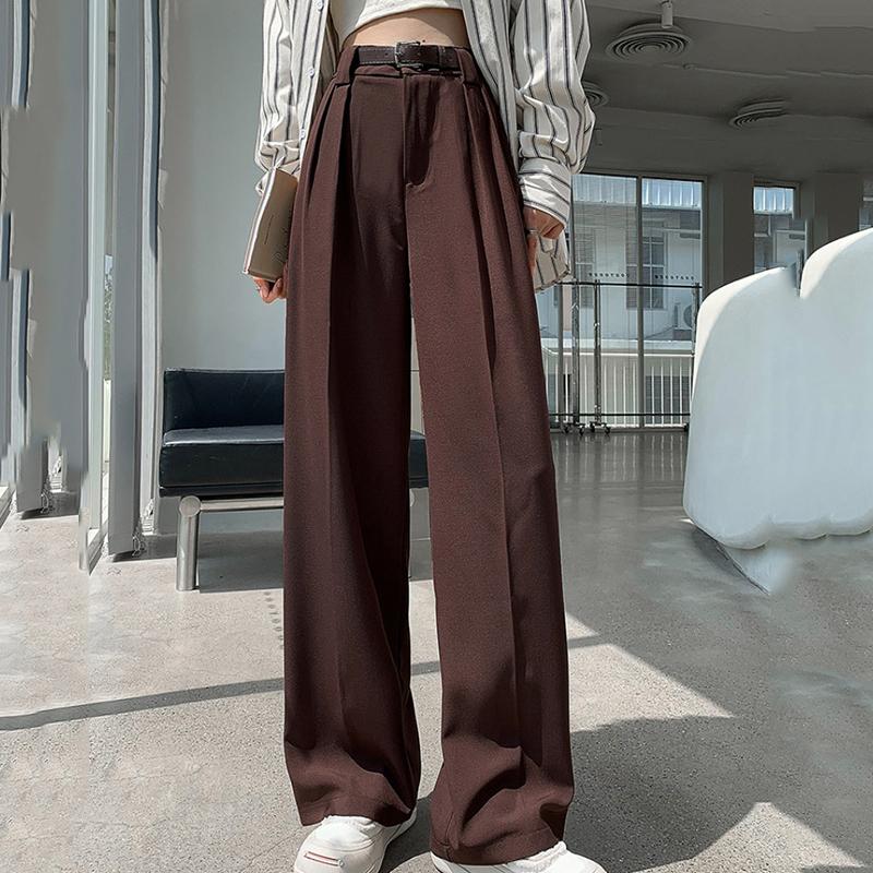 

Новые модные свободные широкие брюки с высокой талией, женские тонкие прямые повседневные костюмы, брюки, офисные женские элегантные однотонные женские брюки 24268 2XL красный