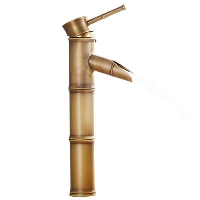 A84E-Luxury Brass Bathroom Faucet Basin Faucets Tall Bamboo Hot Cold Water Tap With Two Pipes Kitchen Outdoor Garden WC Taps