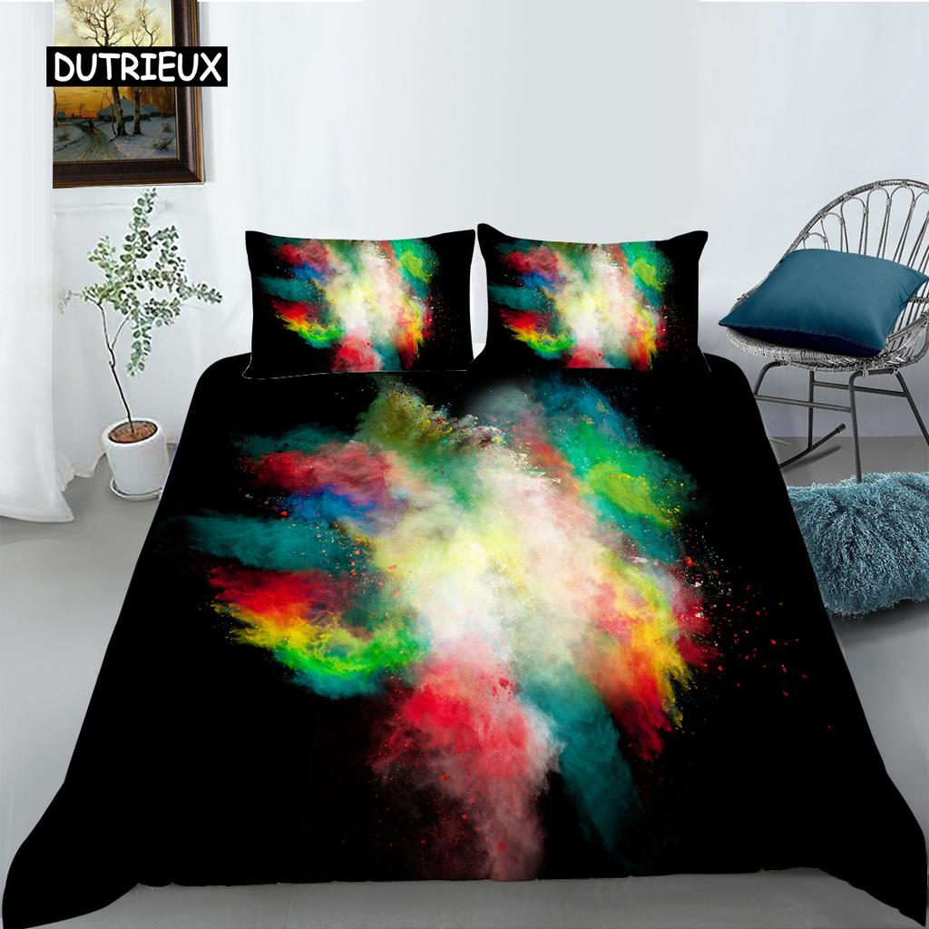 3D Tie Dye King Queen Duvet Cover Colorful Splash Ink Bedding Set for Kids Teens Adults Modern Art Polyester