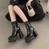 Fashion sweet and cool style black high-heeled short boots women's autumn new with skirt small height-increasing boots