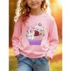 European Sizes Kids' Long Sleeve Top, Fashionable Round Neck Sweatshirt with Cute Cartoon Cat Print, Adorable Top for Daily Casual Wear