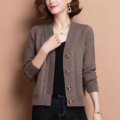 Manteau en laine tricoté à col V tendance pour femmes, ample, grande taille, pull cardigan d'automne hiver