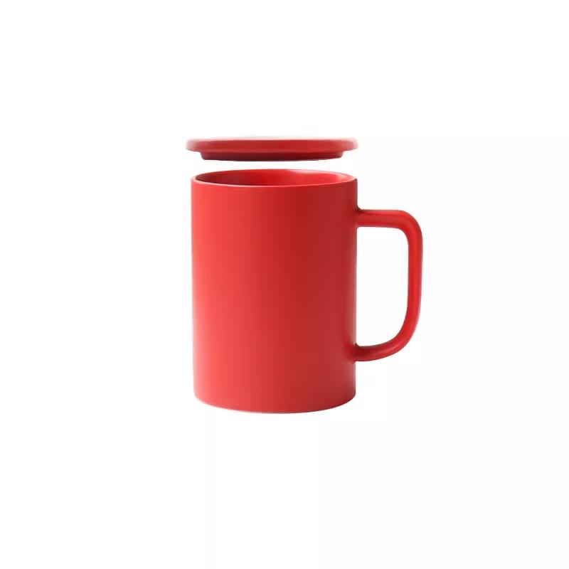 Large European-Style Matte Black Ceramic Mug with Spoon