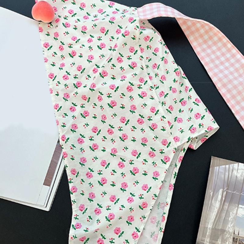 Cute Rabbit Ears Headscarf Hat Cherry Flossom Pattern Soft Cotton Hair Accessory For Women Adults Adjustable Headwear