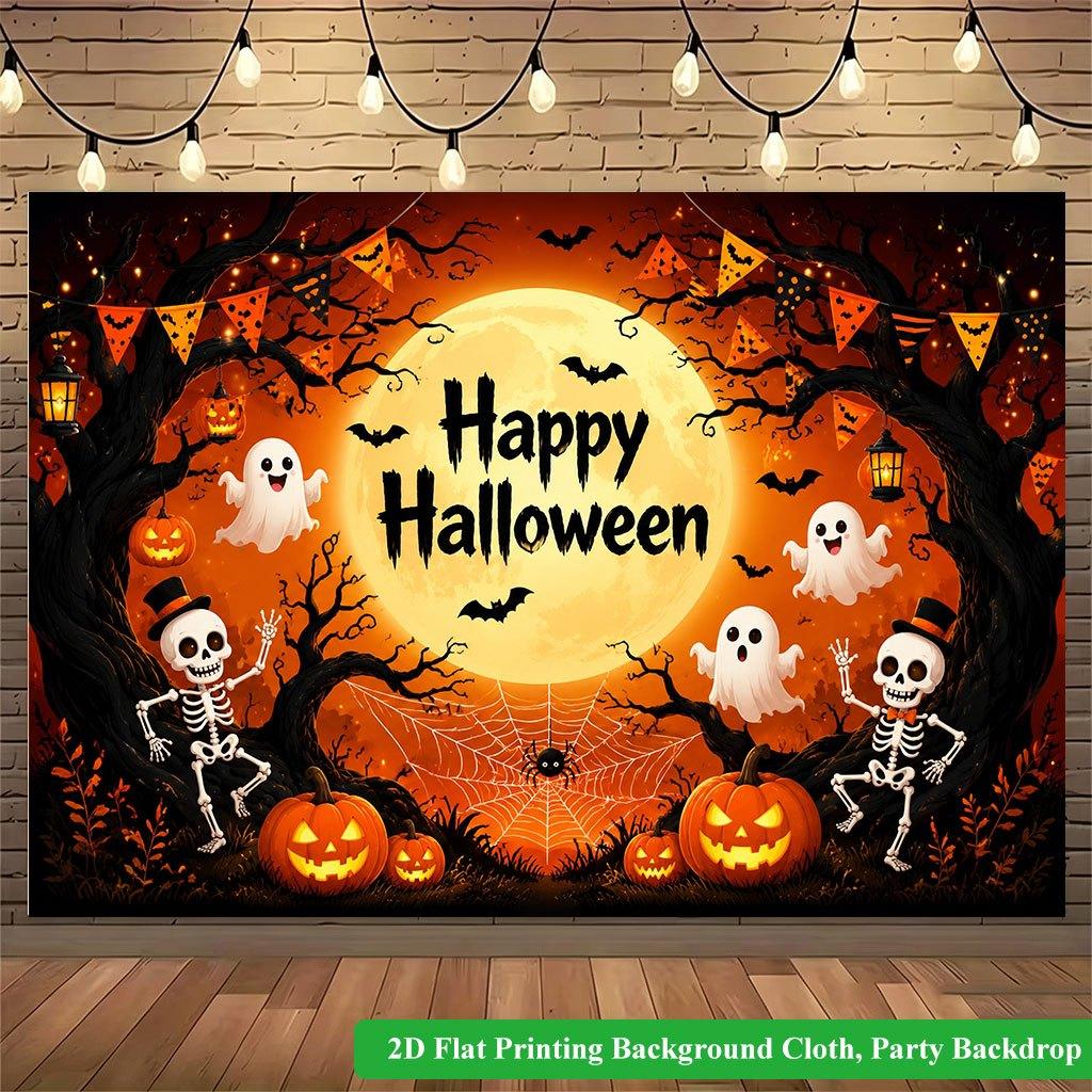 2D Flat Backdrop1pc Halloween Pumpkin Ghost Backdrop Banner Polyester Wall Decor For Living Room Bedroom Office Outdoor Decor Holiday Gift
