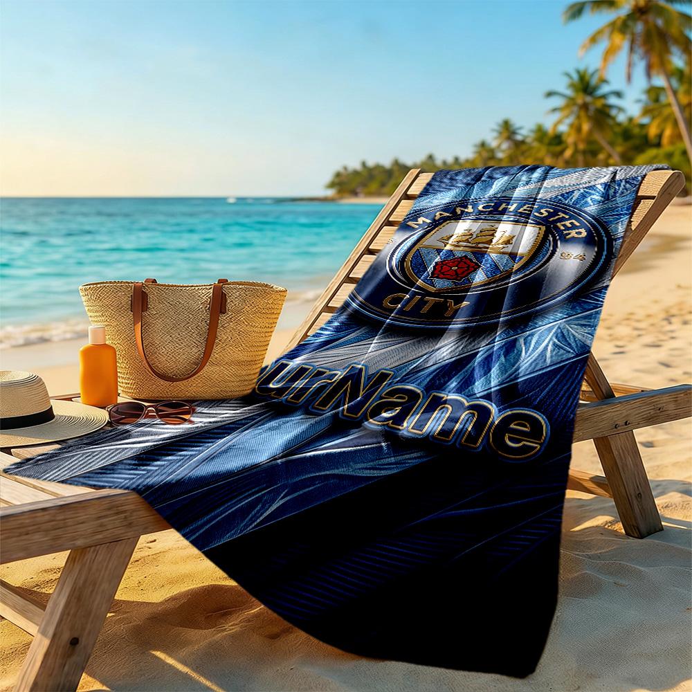 Manchester City Personalized Text Beach Towel Super Soft & Absorbent Suitable for Swimming Gym Camping Yoga Vacation