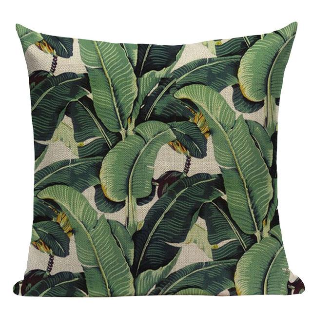 Tropical Plants Palm Tree Printed Decorative Throw Pillow Cushion Cover Case Green Leaf Leaves Cushion Case For Sofa Home