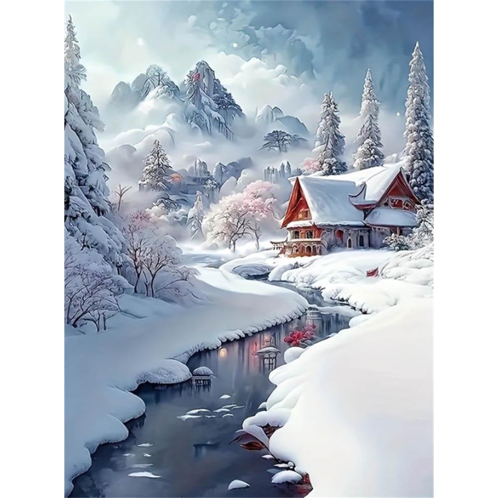 

DIY Igloo Diamond Painting Art Piece Set 5D Full Diamond Round Rhinestone Cross Stitch Craft and Crafts Decoration Home Strong Wall Mural Round 20x30cm