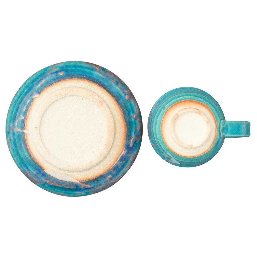 Marui Pottery Shigaraki Ware Hechimon Cup & Saucer, Approx. 210ml Capacity, Dewdrop Blue, MR-3-4397