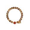Golden Amber Flowing Light Natural Yellow Crystal Bead Bracelet with Red Agate Gourd Pendant, Exquisite and Luxurious for Women