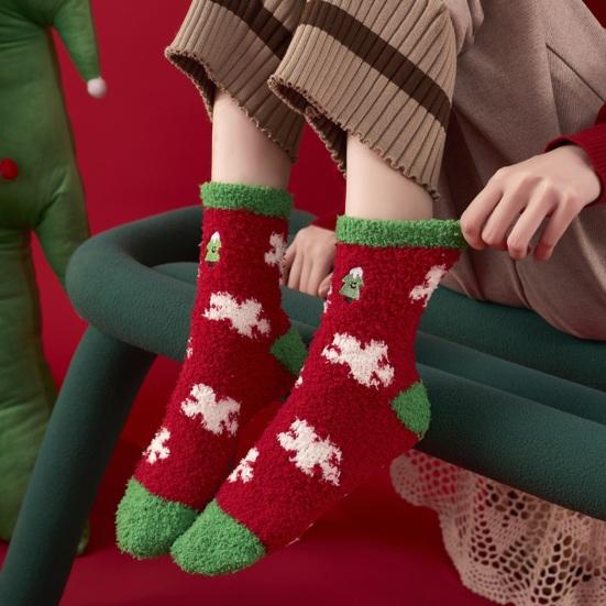 Christmas Fuzzy Socks Women Warm Fluffy Crew Socks Colorful Winter Slipper Socks for Home Lounging Sleeping Holiday Gift