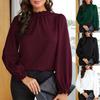Damen Rüschenkragen Lange Ballonärmel Locker Einfarbig Chiffon Bluse Elegant Büro Tägliches Oberteil