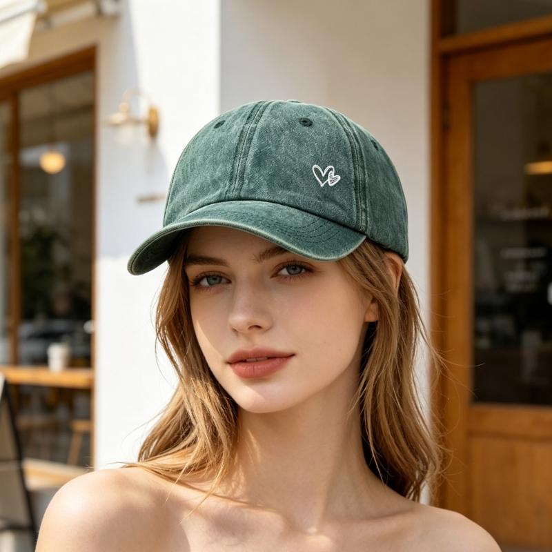 Adjustable Ponytail Baseball Cap with Double Heart Accent, Sun Hat for Daily Wear, Walks, and Casual Travel Time