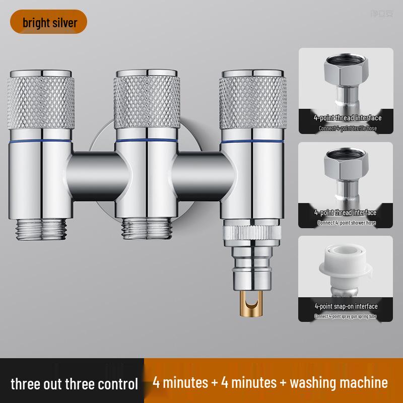 All-Copper Three-Way Diverter Valve with Triple Control Angle Faucet