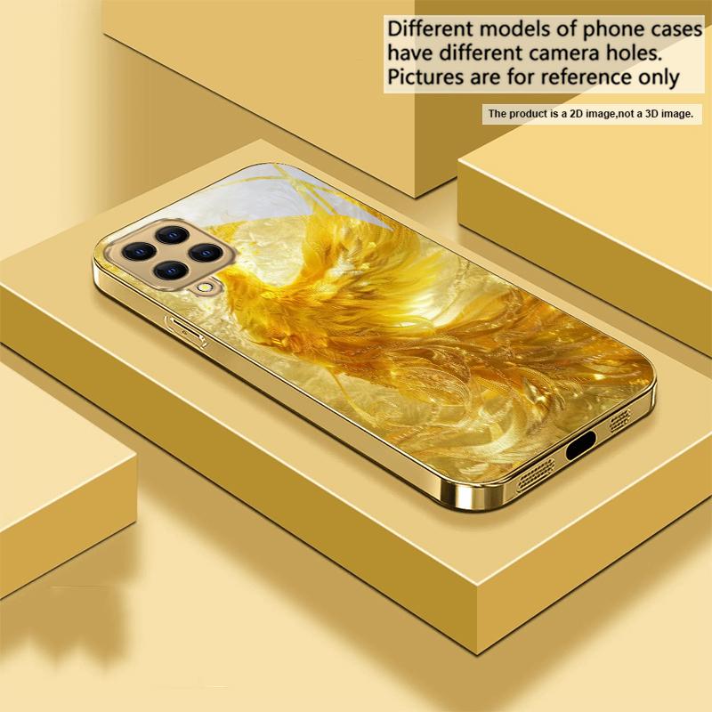 The golden red phoenix For Samsung A 01 52S A04 A05S A10 A12 13 22 23 24 36 42 M02 Note 10 20Ultra 8 9 Golden glass phone case