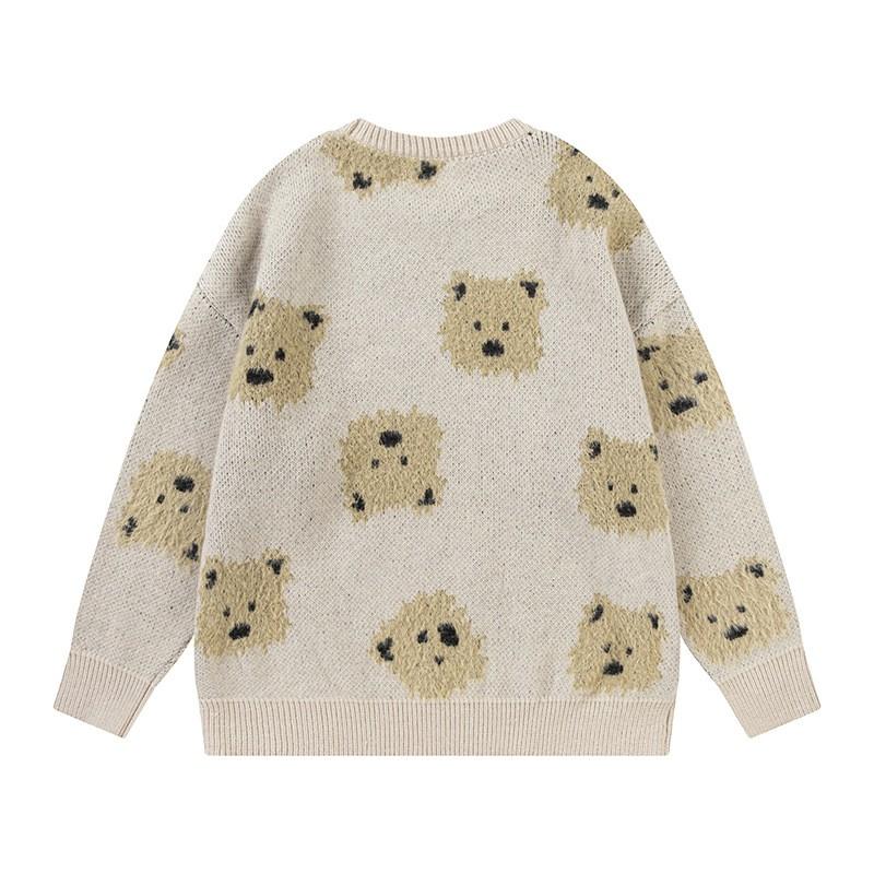Unisex Oversized Knit Sweater With Cartoon Dog Warm Thick Crew Neck Pullover Winter Casual Streetwear