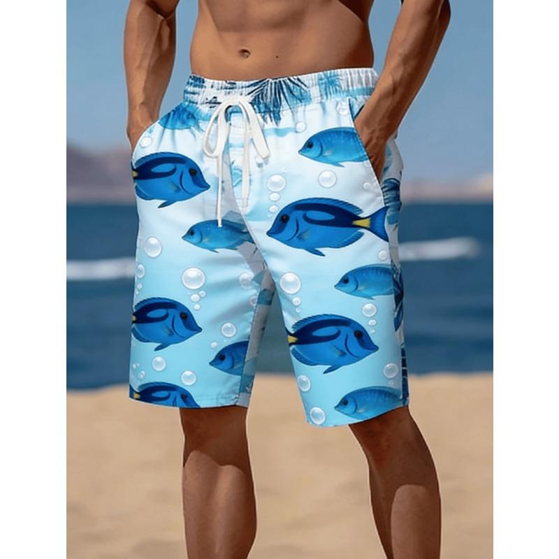 Men's Beach Shorts/Swim Trunks with a Retro Hawaiian Floral 3D Print, Perfect for Summer Outdoor Vacations and Casual Wear.