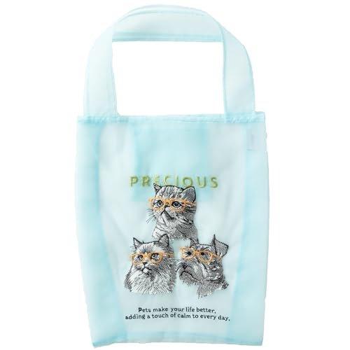 Jubilee Organdy Tote Bag LightBlue 002 Cute Cat 3D Embroidery Lightweight Sheer Sub Bag Eco Bag