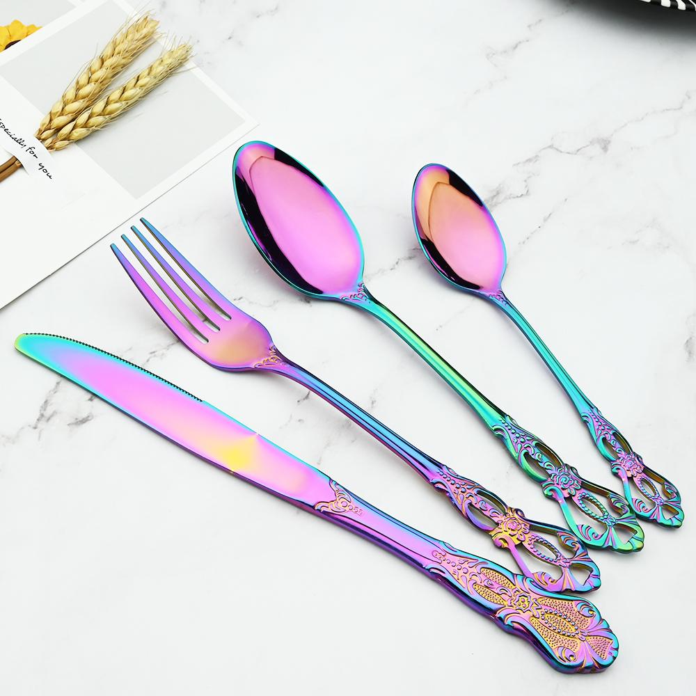 24ks/6set Royal Dinnerware Sada z nerezové oceli Vintage Lžíce Vidličky Nože Domácí kuchyně Západní večeře Stříbrné nádobí Dárek