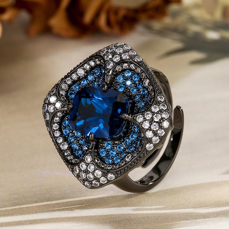 

Аксессуары Набор украшений Серьги Ожерелье Кольцо Покрытое Черным Золотом Синий Кристалл Сокровище Винтаж Премиум Женский