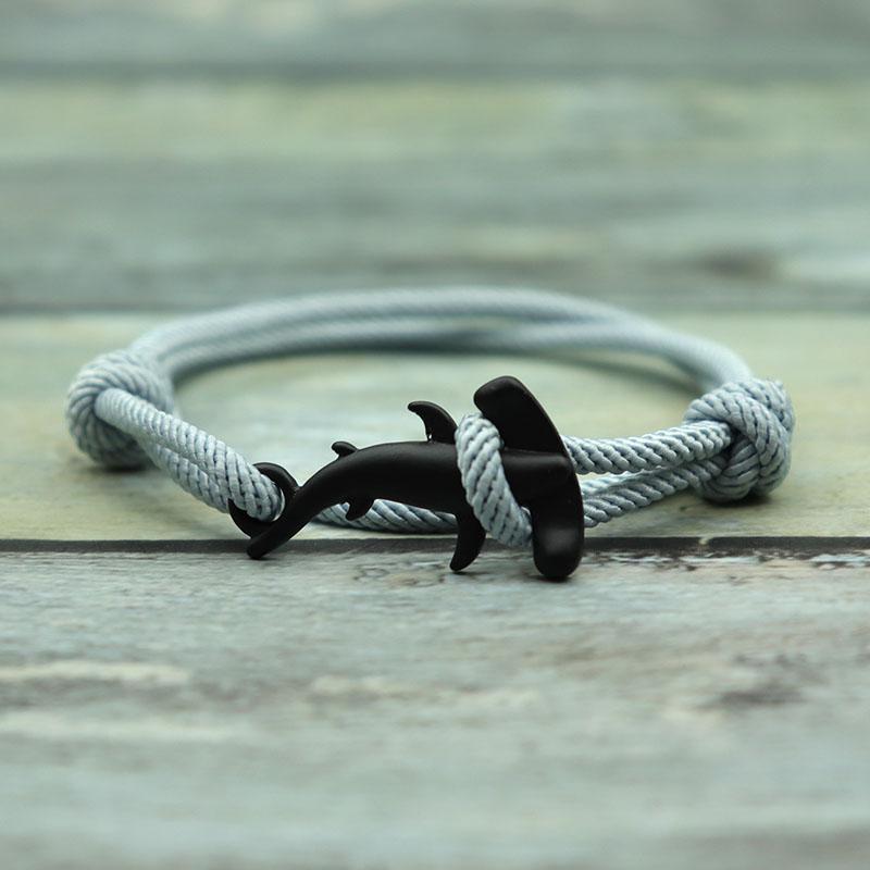 Double Layer Mens Shark Bracelet Sliding Adjustable 3mm Thin String Braslet Beach Nautical Silk Rope Braclet Pulseiras Hombre
