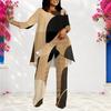 Women Plus Size Round Neck Long Sleeve Printed Layered Top Long Pants Two Piece Set