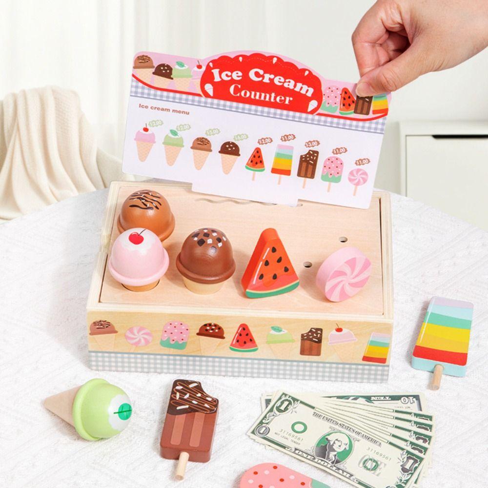 Wooden Counter Playset Pretend Toys Play House Popsicle Dessert Model Toys  Party Favor Gift