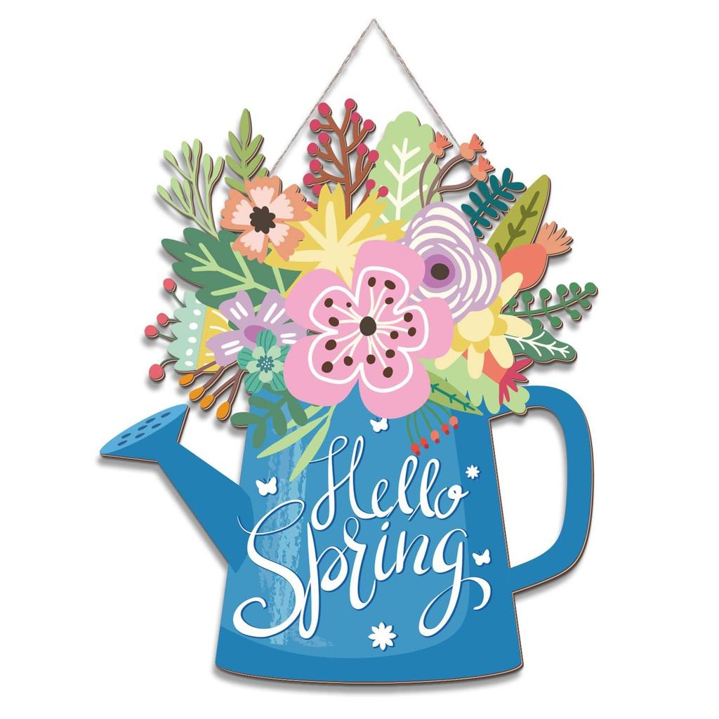Spring Welcome Wreath Front Door Decor Farmhouse Rustic Wooden Hanging Sign Pendant Porch Wall Home Atmosphere Ornament
