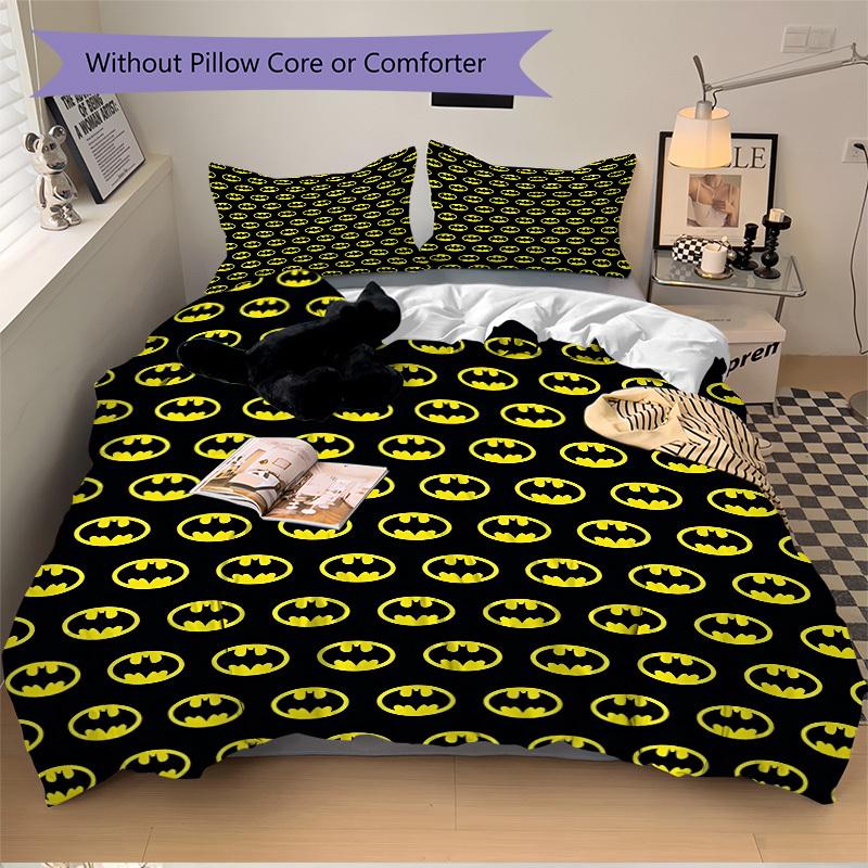 3pcs Batman Signal Bedding Set, Soft Polyester Duvet Cover and Pillowcases Machine Washable Seasons All Suitable & Guest Room Decor258
