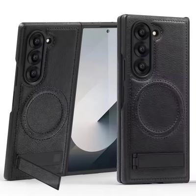 Magnetic PU Leather Kickstand Phone Case Shell for Samsung Z Fold Flip 7 6 5 Wireless Charging Case Designer Mobile Phone Case