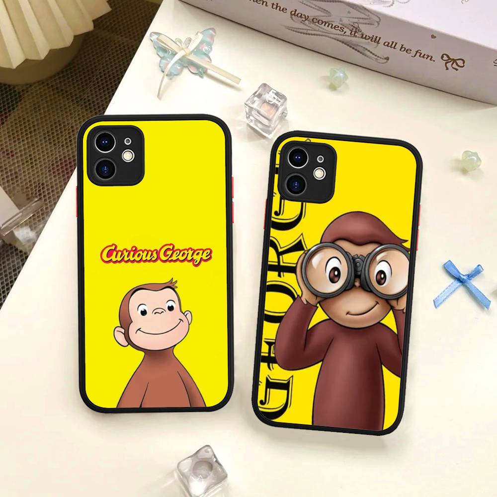 Lovely Curious G-George Monkey Phone Case For IPhone 16 15 14 Plus 15 13 12 11 Pro Max X XS MAX Matte Cover